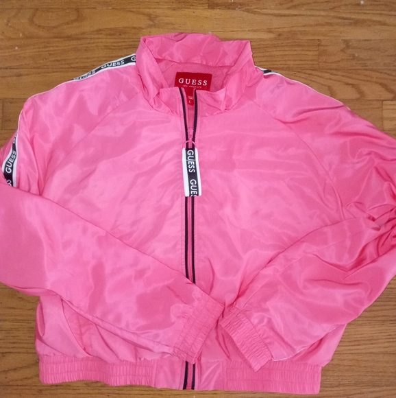 Guess Bright Pink Cropped Windbreaker L 